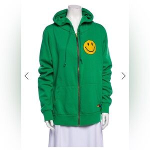 Aviator Nation Green Zip Up Hoodie Yellow Smiley Size XL